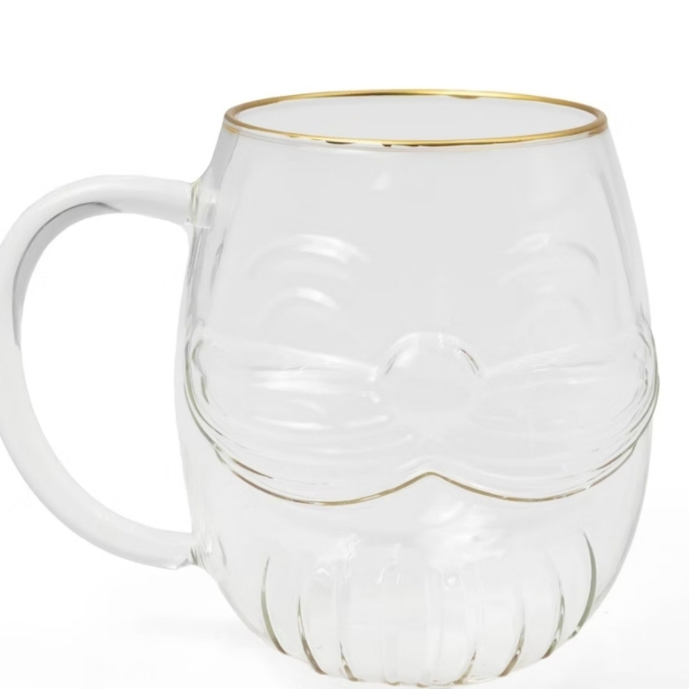 Vintage Clear Gold Rim Santa Face Glass Mug - Picture 2 of 2